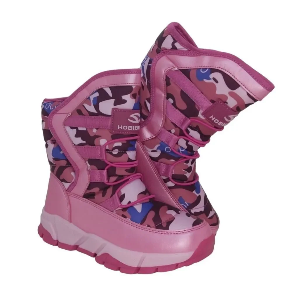 HobiBear Girls Pink Camo Winter Boots - Size 2 - New w/Tags & Box